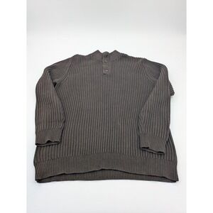 Vintage LL‎ Bean Sweater Henley 1/4 Button  Green Mens LT Chunky Ribbed Military